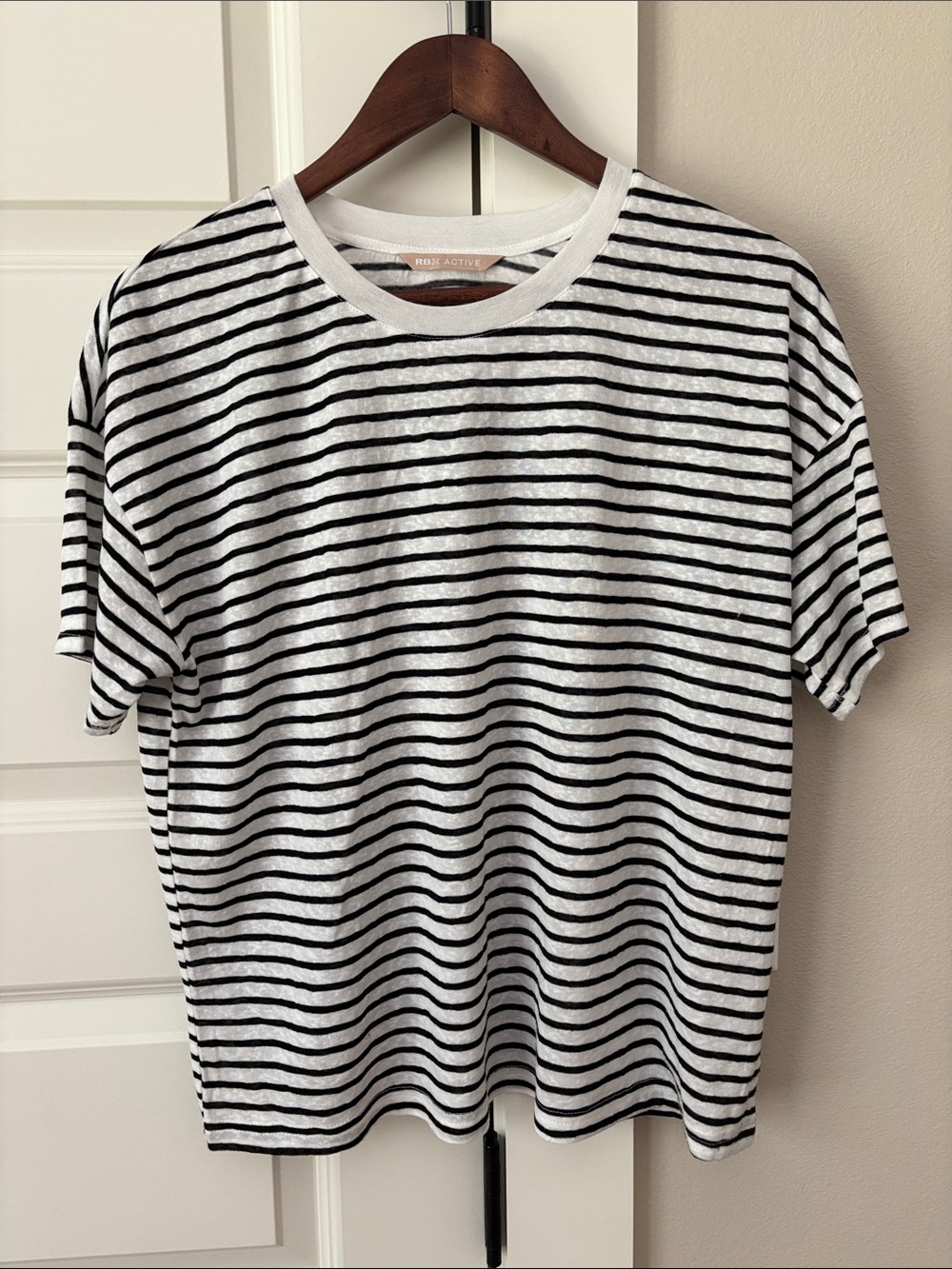 RBX ACTIVE Black & White Striped Crewneck T-Shirt